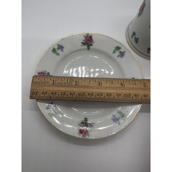 Vtg. White Porcelain Blue Pink Roses Jam Jar Sugar Bowl & Lid Floral UndePlate - Picture 12 of 14